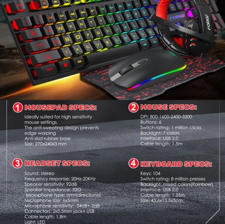 FOREV FV-Q809 Gaming (Keyboard + Mouse + Mouse Pad + Headset)  for sale in Egypt from Games2Egypt