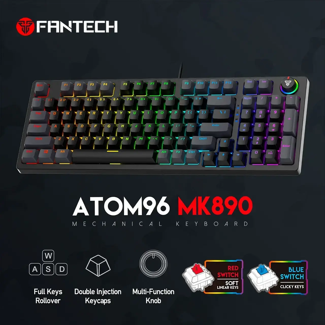 Fantech ATOM96 MK890 RGB Wired Mechanical Gaming Keyboard - Grey  for sale in Egypt from Games2Egypt