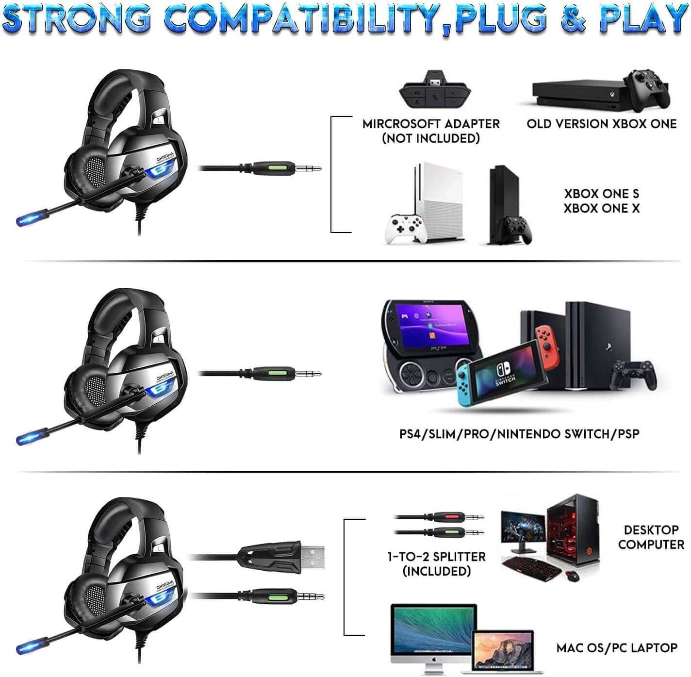 Onikuma Wired K5 Pro Gaming Headset - Blue  for sale in Egypt from Games2Egypt