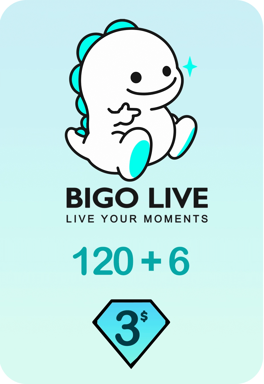 Bigo Live 120 + 6 Bonus Diamonds 3 USD Gift Card - Global  for sale in Egypt from Games2Egypt