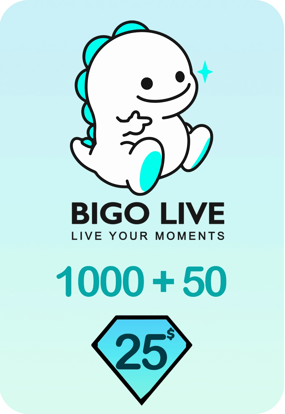 Bigo Live 1000 + 50 Bonus Diamonds 25 USD Gift Card - Global  for sale in Egypt from Games2Egypt