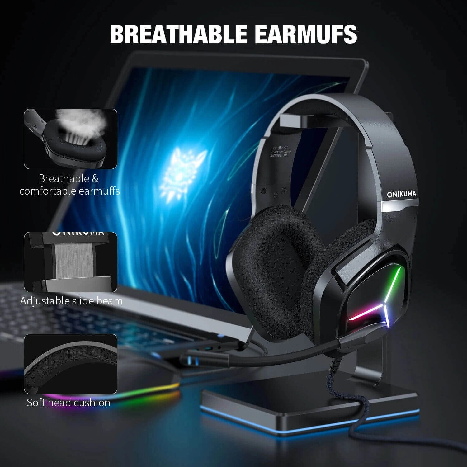 Onikuma X9 RGB Wired Gaming Headset - Black  for sale in Egypt from Games2Egypt