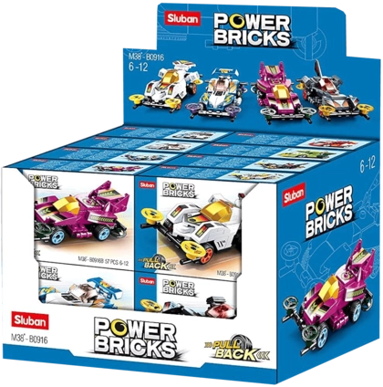 Sluban M38-B0916 Power Bricks- Pull Back Car Building Blocks (Assorted 1 Pack)