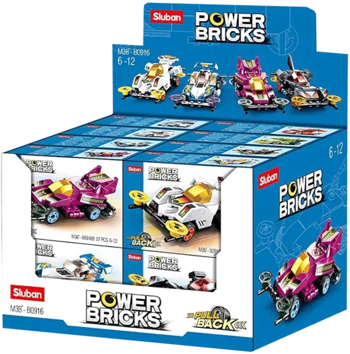 Sluban M38-B0916 Power Bricks- Pull Back Car Building Blocks (Assorted 1 Pack)