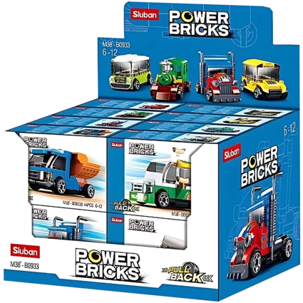 Sluban M38-B0933 Power Bricks- Pull Back Car Building Blocks (Assorted 1 Pack)