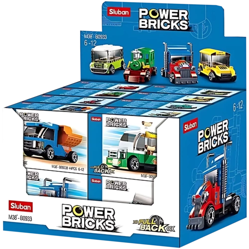 Sluban M38-B0933 Power Bricks- Pull Back Car Building Blocks (Assorted 1 Pack)